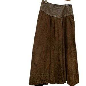 Suede leather brown skirt RObert Elliot luxury vintage full skirt 12 28 waist